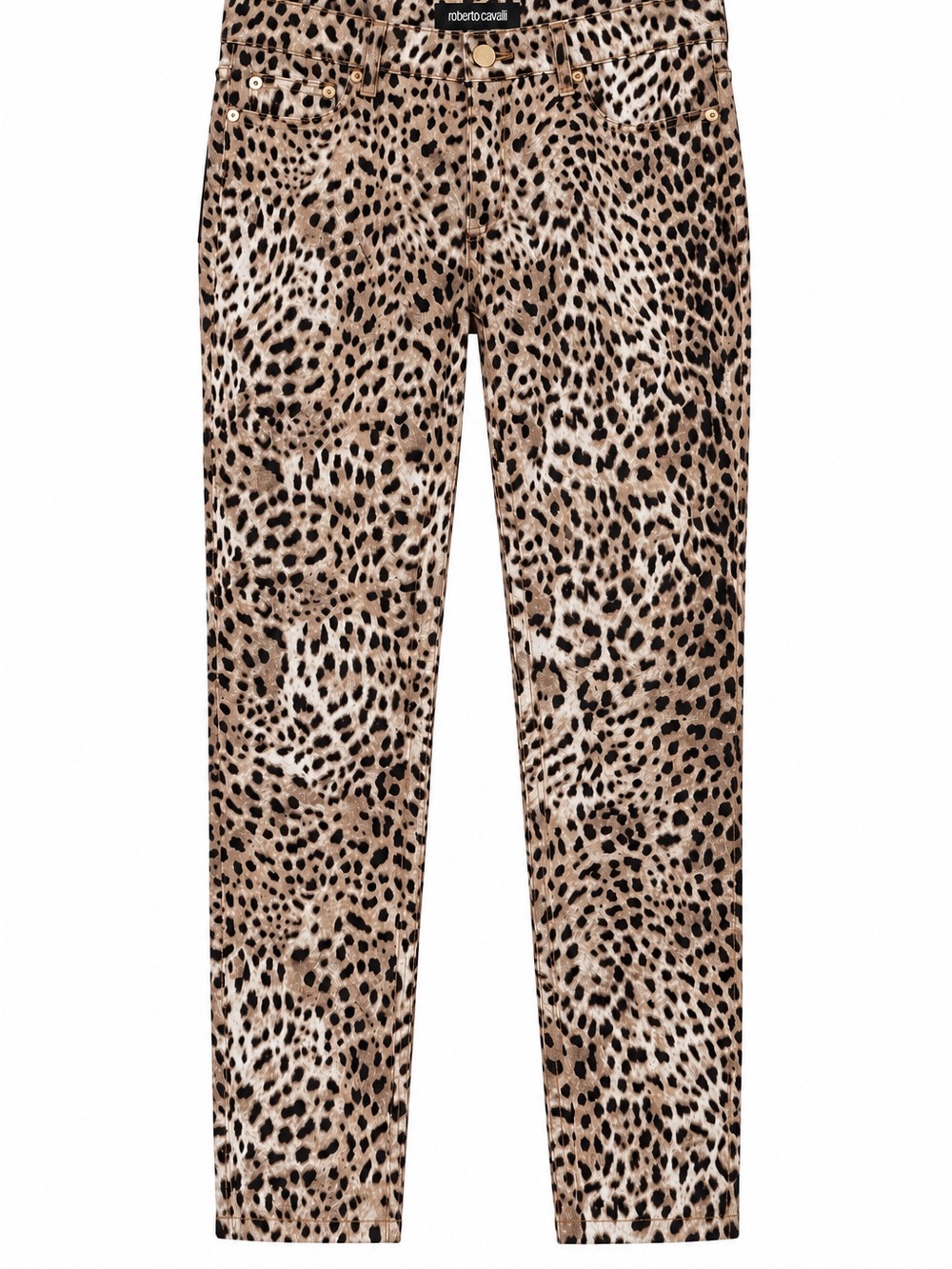 NWT Roberto Cavalli GSJ200 Leopard Print Skinny Jeans EU 44 Gold Black